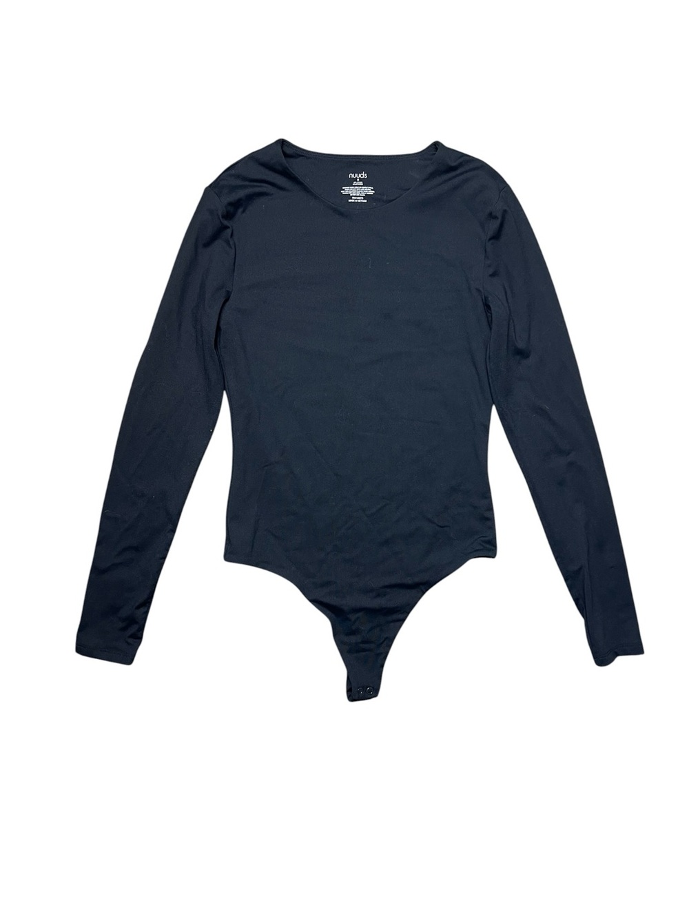 Nuuds Bodysuit Women’s S Black Nylon Stretch Crewneck Long Sleeve Minimalist